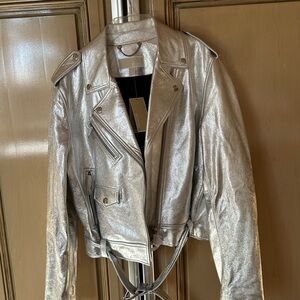 Michael Kors Silver leather motto jacket for women’s